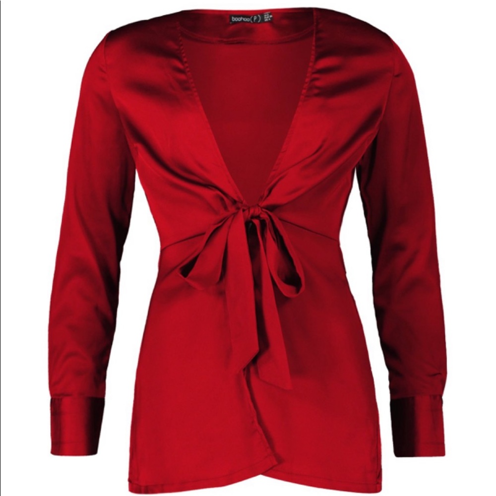 Satin Tie Front Blouse